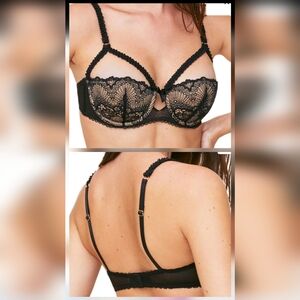 ADORE ME Kimmy Push Up Balconette Bra 34D Black Lace Nude Lining